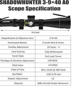3-9×40 AO Rifle Scope for Long Range Hunting, 30mm Tube, Zero Reset and Parallax Adjustment, Red/Green Illuminated Mil-Dot, 20mm Scope Rings, Waterproof and Fog-Proof 2