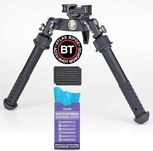Atlas Bipod BT65-LW17 Cal with ADM 170-S Lever Plus USA Flag Patch and Jestik Microfiber Cleaning Cloth