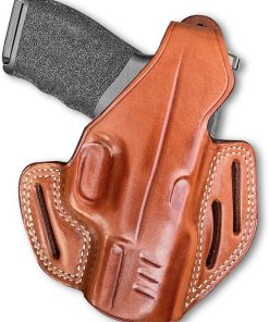 Premium Leather Three Slot Pancake OWB Holster with Thumb Break Fits Springfieldd Hellcat Pro Compact 9mm 3.7″ Barrel, Right Hand Draw, Brown Color #1618#