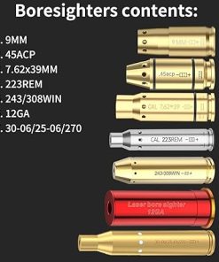 Bore Sight Kit for 223/9MM/7.62X39MM/.243/308WIN/12GA/30-06/.25/270/ 45ACP Red Laser Boresighters Red Laser Bore Sight with 20 Batteries 2