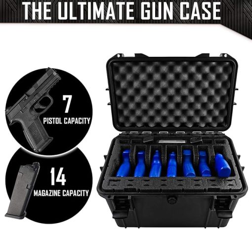 7 Pistol 14 Magazine Hard Case, DORO Gun Case with MyCaseBuilder Custom Foam Insert - Waterproof, Heavy Duty - Tactical Gun/Firearm and Ammunition Holder, 15.75 x 9 x 10.5 Inch, Black - Image 2