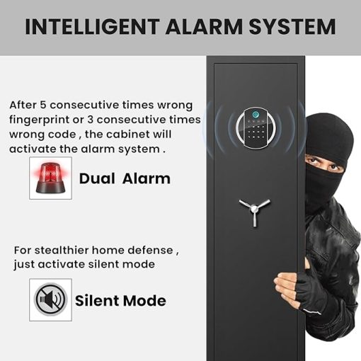 Gun Safe, 3-5 Gun Biometric Fingerprint Rifle Safe, Gun Safes for Home Rifle and Pistols with LCD Screen Keypad and Silent Mode, Rifle Gun Safe - Image 2