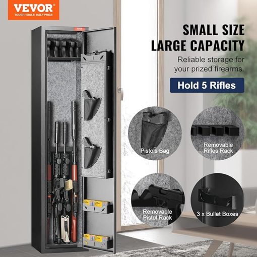 VEVOR 5 Rifles Gun Safe, Rifle Safe with Fingerprint Lock, Quick Access Gun Storage Cabinet for Shotguns with Removable Shelf & Pistol Rack - Image 2