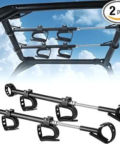 UTV Gun Rack, Adjustable UTV Overhead Gun Holder, Rifle Rack, Shovel Mount Bow Metal Holder Hunting Tool Roof Racks, Fits 21-28″ Spacing Roll Bars, Compatible with Polaris Ranger Pioneer Mule