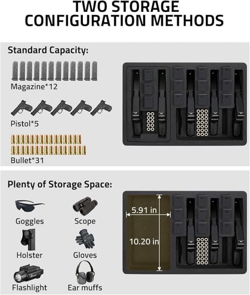 CVLIFE Gun Case for Handguns, 18" Pistol Case Holds 5 Handguns & 12 Magazines & 31 Bullets, Heavy Duty TSA Approved Firearm Travel Case, Waterproof Shockproof Pre-cut Multi Pistol Cases with Tweezers - Image 2