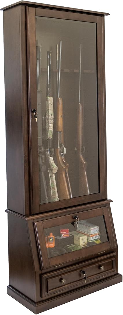 American Furniture Classics Model 858, 12 Gun Cabinet with Slanted Base and Tempered Glass, Espresso American Furniture Classics Model 858, 12 Gun Cabinet with Slanted Base and Tempered Glass, Espresso