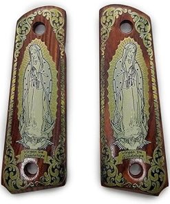1911 Grips – Full Size Exotic Wood Panels with Virgen de Guadalupe Design, Ambi Cut, Fits Government & Commander Models