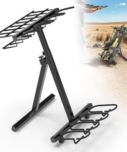 Adjustable Folding Gun Rack Stand for Rifles and Pistols, 11-Slots, Portable Gun Rack for Outdoor Shooting and Hunting, Metals, Rubber Wrapped Edges, Scratch Resistant, Black