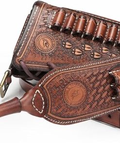 TOURBON Vintage Leather Rifle Cheek Rest Pad with Matched Sling, No Drill/No Mounts Needed, Recoil Pad Shell Holder Hunting Strap