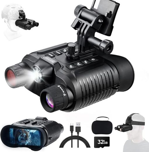 Night Vision Goggles, Head Mounted Night Vision Binoculars for Adults, with Flashlight, 4K Infrared Digital Night Vision, 3000mAH Rechargeable Battery, 1312FT, 32GB SD Card