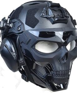 Tactical Full Airsoft Mask & Tactical Helmet with Tactical Headset,Ear Hearing Protection Noise Cancelling,Full Face Skull Mask Clear Goggle Paintball Gear