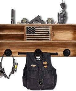USA Flag Tactical Work Gear Rack with Gun Storage and Law Enforcement Organizer – Veteran and Police Gift