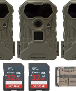 Stealth Cam Wildview Trail Camera 14MP – Fast 0.7s Trigger Speed, 60-Feet IR Range – Outdoor Wildlife Monitoring Bundle with 32GB Memory Card and High-Speed Card Reader (3-Pack)