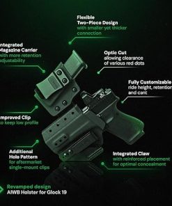 GRITR IWB Appendix Carry Kydex Gun Holster Compatible with Glock 19 w/Integrated Magazine Holder, Open Bottom, Optic Cut, Adjustable Retention – Right/Left Hand Options 2