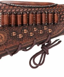 TOURBON Vintage Leather No Drill Rifle Sling Cheek Rest Buttstock Recoil Pad Hunting Gun Strap Ammo Shell Holder 2