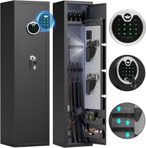 3-5 Fireproof Gun Safes for Home Rifle and Pistols, Digital Long Gun Safe for Rifles and Shotguns with Pistol Bag and Metal Box, Rifle Safe with Backlit Keypad and Mute Function