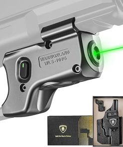 WARRIORLAND Green Laser Sight Fit Glock 17/19/19X/23/31/32/44/45 with Kydex Holster, First Green Beam Sight with Power Indicator, G19 Laser with IWB Holster Right Hand, WLS-104G w/ G19 Holster