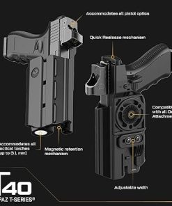 Orpaz T40 G17 Holster with Light, Level II OWB Light Bearing Holster Compatible with Glock 17, for Medium Sized Flashlights, with Paddle and Belt Loop Attachments 2