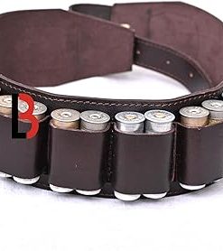 LB’S WHIP Cowhide Genuine Leather Double Barreled Shotgun Shells Belt (Brown), 24 Rounds Ammo Carrier for Hunting and Shooting