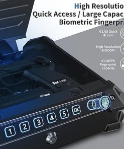 Gun Safe,Biometric Gun Safe for Pistols,Quick-Access Firearm Safety Device,Fingerprint Lock | Key Pad | digital Safe with Hhydraulic Pump for Cloakroom Bedroom Nightstand and Car 2