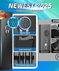 3-5 Digital Large Rifle Safe for Rifle and Pistols,Long Gun Safe for Rifle and Shotguns with Multifunctional Panel and Upgraded Pistol Pouches,LED&Alarm and Mute Mode-No Assembly Required 2
