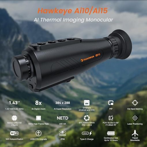 AI15 Thermal Monocular 384x288 AI Super-Resolution HD Night Vision Thermal Imaging with 1.43" AMOLED Screen, 8X Zoom，Wi-Fi Hotspot Multiple Scene Modes for Hunting Travel Outdoor Camping - Image 2