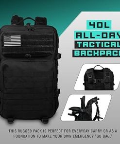 40L Tactical Backpack for men | 7 Compartments | Padded Comfort | Military Backpack | Heavy-Duty Nylon | Versatile Use | Outdoor Survival, Camping, Gym, Travel, Black 2