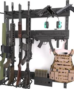 DIY Gun Rack Wall Mount,Innovative Rifle Rack,Heavy Duty Steel Indoor Gun Rack with Adjustable Tactical Hooks,Pistol Racks and Magazine Box