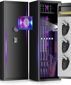 10-15 Fingerprint Gun Safes for Home Rifle and Pistols,Unassembled Gun Security Cabinet with Dual Alarm System,Quick Access Gun Rifle for Shotguns with 3 Pistol Bags