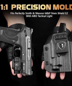 WARRIORLAND MB3 Pistol Light and Custom Kydex Holster, Fit for M&P 9mm Shield EZ, Compact 500 Lumens Universal Rail Mounted Tactical Weapon Light with Green Laser & White LED, Power Indicator 2
