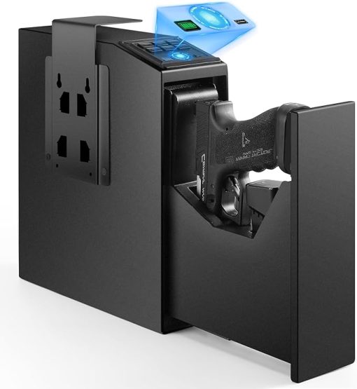 Gun Safe,Biometric Slider Gun Safe for Handgun,Gun Safe Pistol Storage,Fingerprint Gun Safe Bedside Supports Quickly Access with 3 Ways, Fingerprint, PIN Code and Key, Black