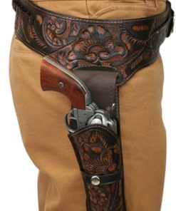 .22 Cal Western Gun Holster with Belt – Buff Full Grain Leather Cowboy Holster – Fits Heritage Rough Rider, Ruger Wrangler, 4″ to 6.5″ Barrel – Right Hand 2