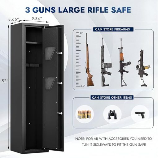 2-3 Gun Safe, Rifle & Pistol Safe, Multi-Function Gun Cabinet, Sturdy Anti-Theft Gun Safe with Rack & Pistol Pockets, Electronic Combination Lock, Black, Cold Rolled Steel - Image 2