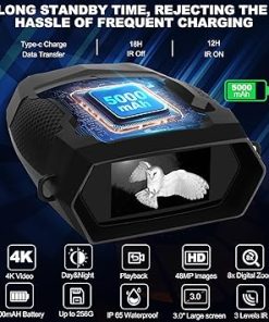 4K Video&48MP Image Night Vision Goggles for Adults,Infrared Night Vision Binoculars 3″ Screen,8X Digital Zoom,32GB TF Card，5000mAh Rechargeable Battery for Outdoor,Watching Animals,Camping and Travel 2