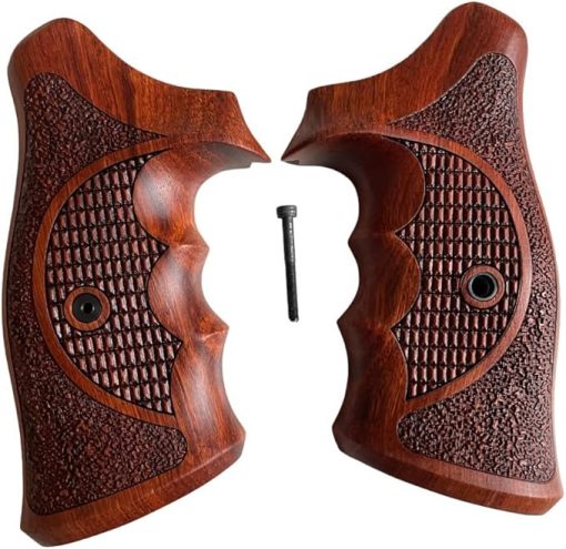 Handmade reproductive Padauk Wood Grips Compatible with Taauuruss Tracker/Judge 17 44 415 425 450 617 627 692, Compact Frame, Diamond Cross/Rough Engraved #TK6