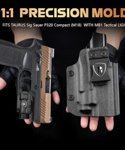 WARRIORLAND MB1 Pistol Light and Custom Kydex Holster, Fit for Sig Sauer P320 Compact M18, Compact 500 Lumens Universal Rail Mounted Tactical Weapon Light with Red Laser & White LED, Power Indicator 2