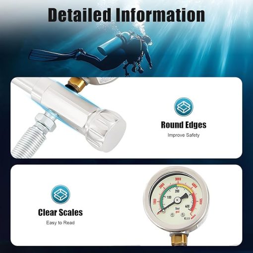 Valve Scuba Adapter with Gauge, 4500PSI PCP SCBA Fill Station Charging Adapter Scuba Tank Valve with 60cm Microbore Hose for Paintball Hose Filling Station Inflation Valve Kit - Image 2