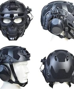 Tactical Full Airsoft Mask & Tactical Helmet with Tactical Headset,Ear Hearing Protection Noise Cancelling,Full Face Skull Mask Clear Goggle Paintball Gear 2