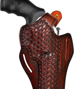 Leather OWB Belt Holster Fits S&W Model 686 586 637 60 10 19, Premium Leather, Thumb Break, Handmade, Basket Weave – ShnLeather