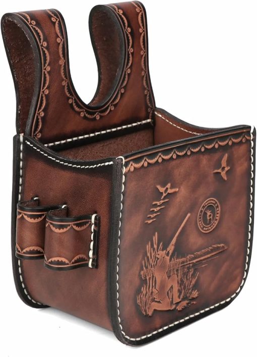 TOURBON Vintage Leather Ammo Pouch Belt Shotgun Shell Holder Bag for Sporting Clay Trap Skeet Shooting