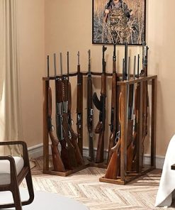 Indoor Gun Rack Corner Wood Heavy Gun Rack Rifle Stand Display Shotgun Organizer and Storage Racks Stable Support for 15 Guns (Walnut) (Walnut) 2