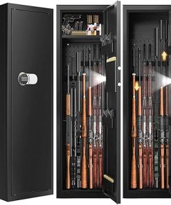 Fireproof 7-8 Rifle Gun Safe Gun Cabinet with Removable Shelf, 51″ Deeper Long Gun Safes for Home Rifle and Pistols with Silent Mode, Anti-Theft Large Gun Safes for Rifles and Shotguns