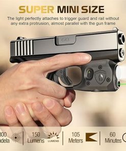 WARRIORLAND Pistol Light Laser Combo Fits Glock 42/43/43X/48 (No Rail), Compact 150-Lumen Trigger Mounted Tactical Weapon Light with Green Laser & White LED, Power Indicator & 3 Light Mode, SLL-105G 2
