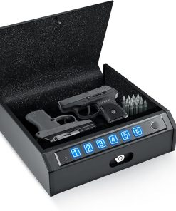 ADIMO Biometric Gun Safe for Handguns, Quick Access Fingerprint Pistol Safe with Backlit Keypad & Keys, Silent Mode, Fits 1 Full-Size or 2 Compact Pistols, for Nightstand, Car or Drawer Use