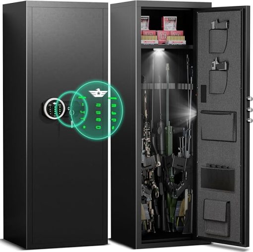 6-8 Gun Rifle Safe, Large Unassembled Gun Safes for Rifle and Shotgun, Rifle Safe with Backlit Keypad & Dual LED Light, Removable Shelves & Adjustable Ammo Box