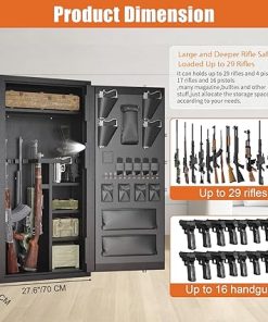 Updated Large Rifle Safe, 30-40 Gun Safe for Rifle and Shotgun/Rifle Pistol Rack/Storage Pocket/Removable Shelf/Silent Mode/External Battery/LED,180° Open Door Panel Organizer Gun Cabinet Unassembled 2