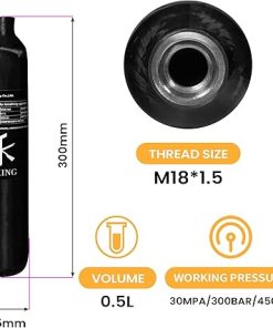 TUXING 4500psi Carbon Fiber Cylinder PCP Air Tank 0.5L CE Approved Composite Cylinder with Paintball Regulator Valve 2