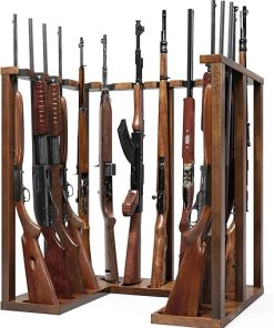 Indoor Gun Rack Corner Wood Heavy Gun Rack Rifle Stand Display Shotgun Organizer and Storage Racks Stable Support for 15 Guns (Walnut) (Walnut)