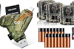 Mini Trail Camera 4 Pack+Trail Camera Viewer,Game Hunting Camera with SD Card, Waterproof Tiny HuntingPlug & Play Compatible with Lightning, Type-C, Micro USB and USB, Perfect Deer Hunting Accessories