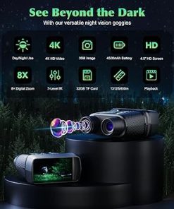 Night Vision Goggles, 4K UHD Video & 36MP Image Infrared Night Vision Binoculars with 4.5″ Screen, 4500mAh Rechargeable Battery, 32GB TF Card, 8X Digital Zoom for Camping (Black) 2